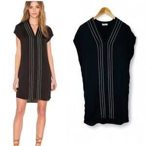 Vince Embroidered Shift Dress Black Minimalist Quiet Luxury Size 4 Small
